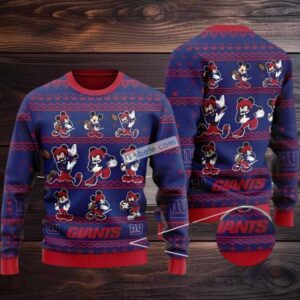 New York Giants Mickey Mouse Ugly Xmas Sweater Womens Blue Red