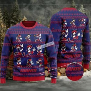 New York Giants Mickey Mouse Ugly Xmas Sweater Womens Blue Red