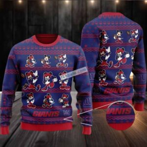 New York Giants Mickey Mouse Ugly Xmas Sweater Womens Blue Red
