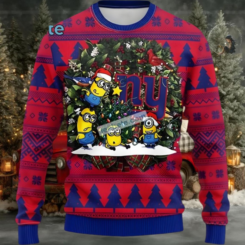 New York Giants Minion Christmas Ugly Christmas Sweatshirt Blue Red