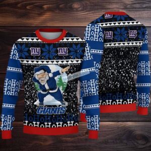 New York Giants Santa Claus Ho Ho Ho Ugly Christmas Sweatshirt Blue Black
