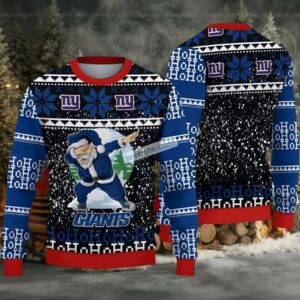 New York Giants Santa Claus Ho Ho Ho Ugly Christmas Sweatshirt Blue Black