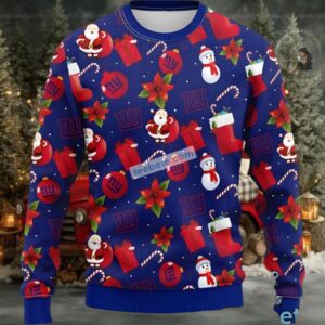 New York Giants Santa Claus Snowman Funny Ugly Christmas Sweater Blue