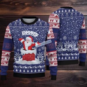 New York Giants Santa Claus Ugly Christmas Sweater Cute Blue White