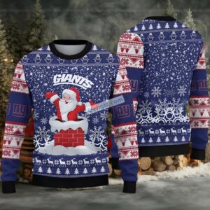 New York Giants Santa Claus Ugly Christmas Sweater Cute Blue White