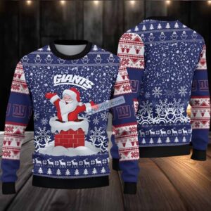 New York Giants Santa Claus Ugly Christmas Sweater Cute Blue White