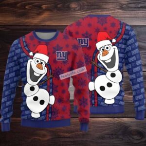 New York Giants Santa Hat Olaf Ugly Christmas Sweater Ladies Blue Red