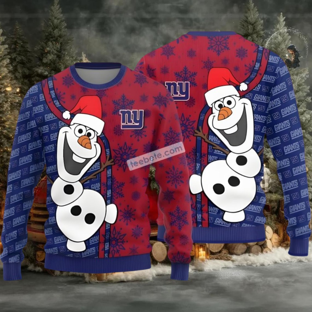 New York Giants Santa Hat Olaf Ugly Christmas Sweater Ladies Blue Red New York Giants Santa Hat Olaf Ugly Christmas Sweater Ladies Blue Red