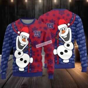 New York Giants Santa Hat Olaf Ugly Christmas Sweater Ladies Blue Red