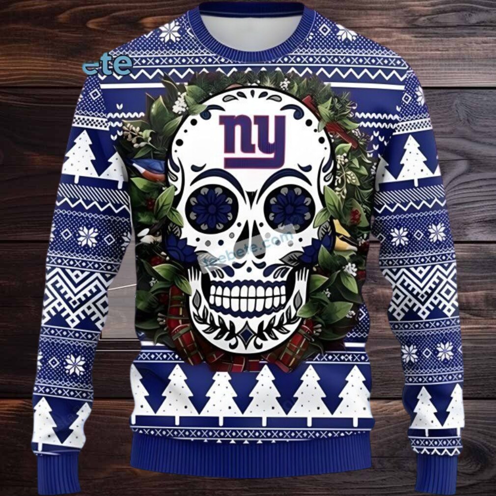 New York Giants Skull Flower Best Ugly Christmas Sweaters Blue White New York Giants Skull Flower Best Ugly Christmas Sweaters Blue White