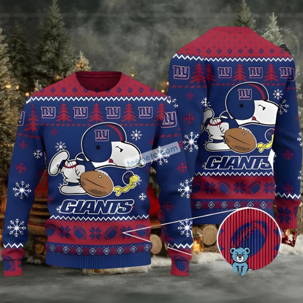 New York Giants Snoopy And Woodstock Ugly Christmas Sweater Ladies Blue New York Giants Snoopy And Woodstock Ugly Christmas Sweater Ladies Blue