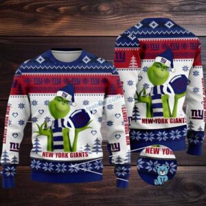New York Giants The Grinch Ugly Christmas Sweater Cute Blue White