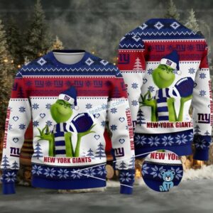 New York Giants The Grinch Ugly Christmas Sweater Cute Blue White