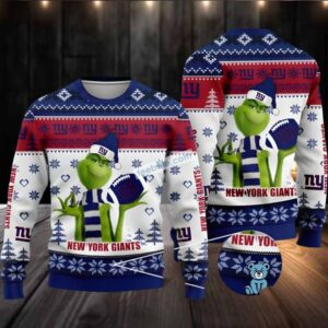 New York Giants The Grinch Ugly Christmas Sweater Cute Blue White