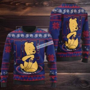 New York Giants Winnie The Pooh Ugly Sweater Blue Red
