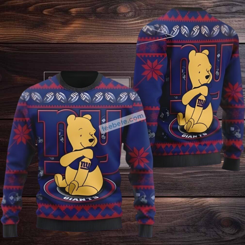 New York Giants Winnie The Pooh Ugly Sweater Blue Red New York Giants Winnie The Pooh Ugly Sweater Blue Red