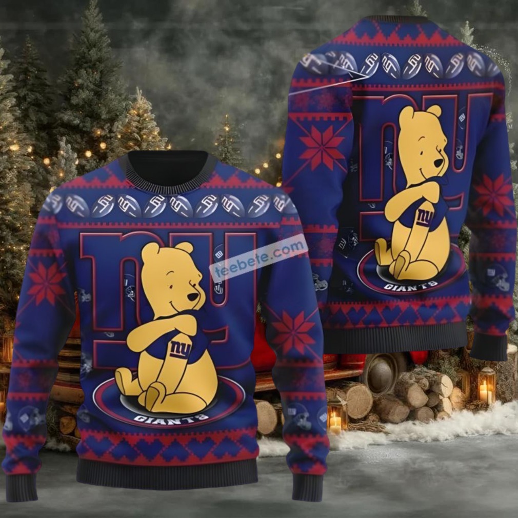 New York Giants Winnie The Pooh Ugly Sweater Blue Red New York Giants Winnie The Pooh Ugly Sweater Blue Red