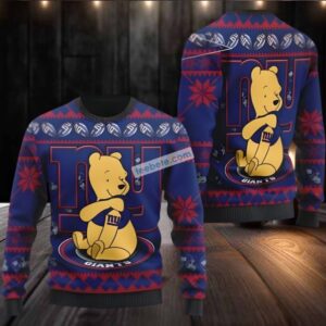 New York Giants Winnie The Pooh Ugly Sweater Blue Red