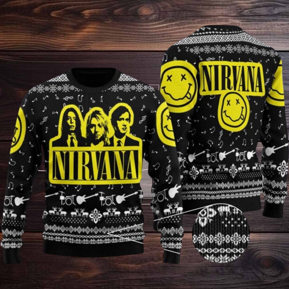 Nirvana Band Photo With Logo Classic Black Ugly Christmas Sweater Nirvana Band Photo With Logo Classic Black Ugly Christmas Sweater
