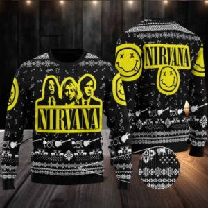 Nirvana Band Photo With Logo Classic Black Ugly Christmas Sweater