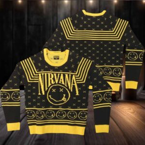 Nirvana Smiley Big Logo Signature Black And Yellow Ugly Christmas Sweater