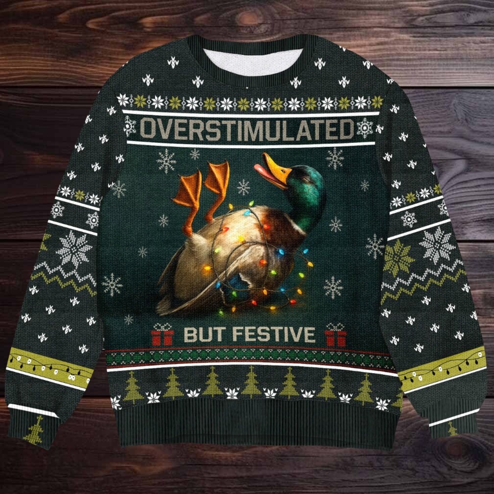 Overstimulated But Festive Duck Ugly Christmas Sweater, Funny Mallard Wrapped in Lights Pullover, Duck Hunter Gift Holiday Party Knit Jumper Overstimulated But Festive Duck Ugly Christmas Sweater, Funny Mallard Wrapped in Lights Pullover, Duck Hunter Gift Holiday Party Knit Jumper