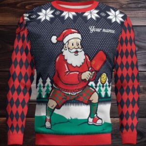 Personalized 2025 Pickleball Santa Ugly Christmas Sweater Men Women For Sale