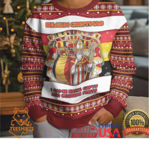 Personalized Belgium Kid Ugly Christmas Sweater Saint Nicholas With Patterns Xmas Personalized Belgium Kid Ugly Christmas Sweater Saint Nicholas With Patterns Xmas