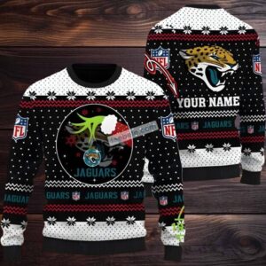 Personalized Jacksonville Jaguars Grinch Hand Ugly Sweater Black