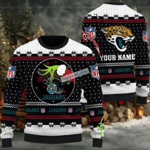 Personalized Jacksonville Jaguars Grinch Hand Ugly Sweater Black