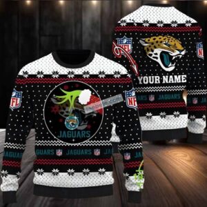 Personalized Jacksonville Jaguars Grinch Hand Ugly Sweater Black