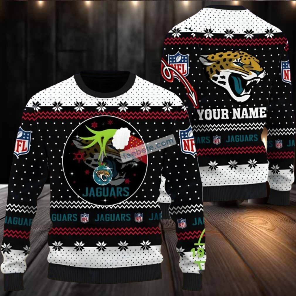 Personalized Jacksonville Jaguars Grinch Hand Ugly Sweater Black Personalized Jacksonville Jaguars Grinch Hand Ugly Sweater Black