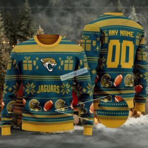 Personalized Jacksonville Jaguars Logo Pattern Ugly Xmas Sweater Yellow