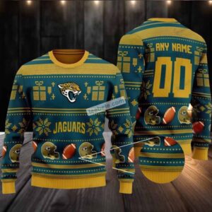 Personalized Jacksonville Jaguars Logo Pattern Ugly Xmas Sweater Yellow