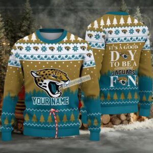 Personalized Jacksonville Jaguars Xmas Pattern Ugly Sweaters For Couples Green