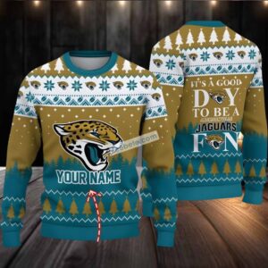 Personalized Jacksonville Jaguars Xmas Pattern Ugly Sweaters For Couples Green