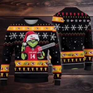 Personalized Kansas City Chiefs Grinch Fans Ugly Sweater Party Black