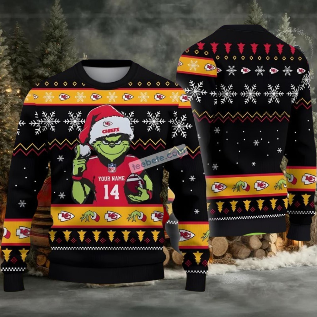 Personalized Kansas City Chiefs Grinch Fans Ugly Sweater Party Black Personalized Kansas City Chiefs Grinch Fans Ugly Sweater Party Black