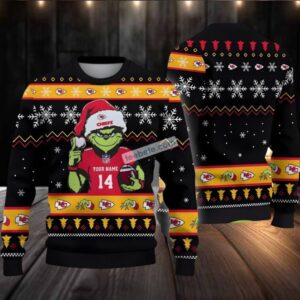 Personalized Kansas City Chiefs Grinch Fans Ugly Sweater Party Black