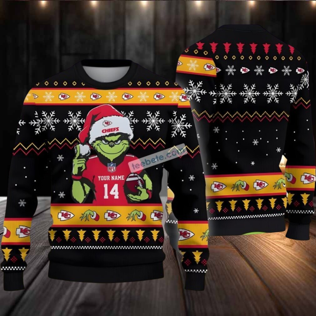Personalized Kansas City Chiefs Grinch Fans Ugly Sweater Party Black Personalized Kansas City Chiefs Grinch Fans Ugly Sweater Party Black
