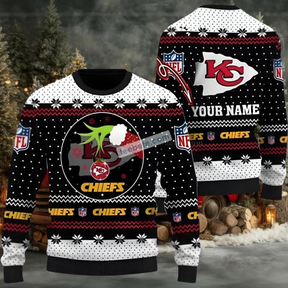 Personalized Kansas City Chiefs Grinch Hold Logo Most Ugly Christmas Sweater Black Personalized Kansas City Chiefs Grinch Hold Logo Most Ugly Christmas Sweater Black
