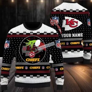 Personalized Kansas City Chiefs Grinch Hold Logo Most Ugly Christmas Sweater Black