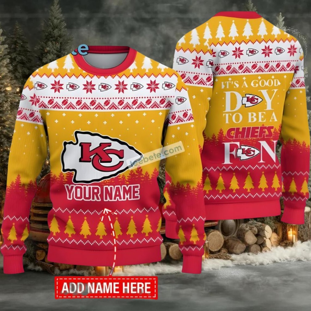 Personalized Kansas City Chiefs Merry Christmas Cool Ugly Christmas Sweater Yellow Personalized Kansas City Chiefs Merry Christmas Cool Ugly Christmas Sweater Yellow