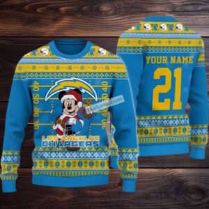 Personalized Los Angeles Chargers Mickey Santa Cool Ugly Christmas Sweater Blue
