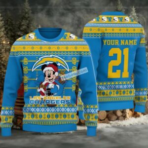 Personalized Los Angeles Chargers Mickey Santa Cool Ugly Christmas Sweater Blue