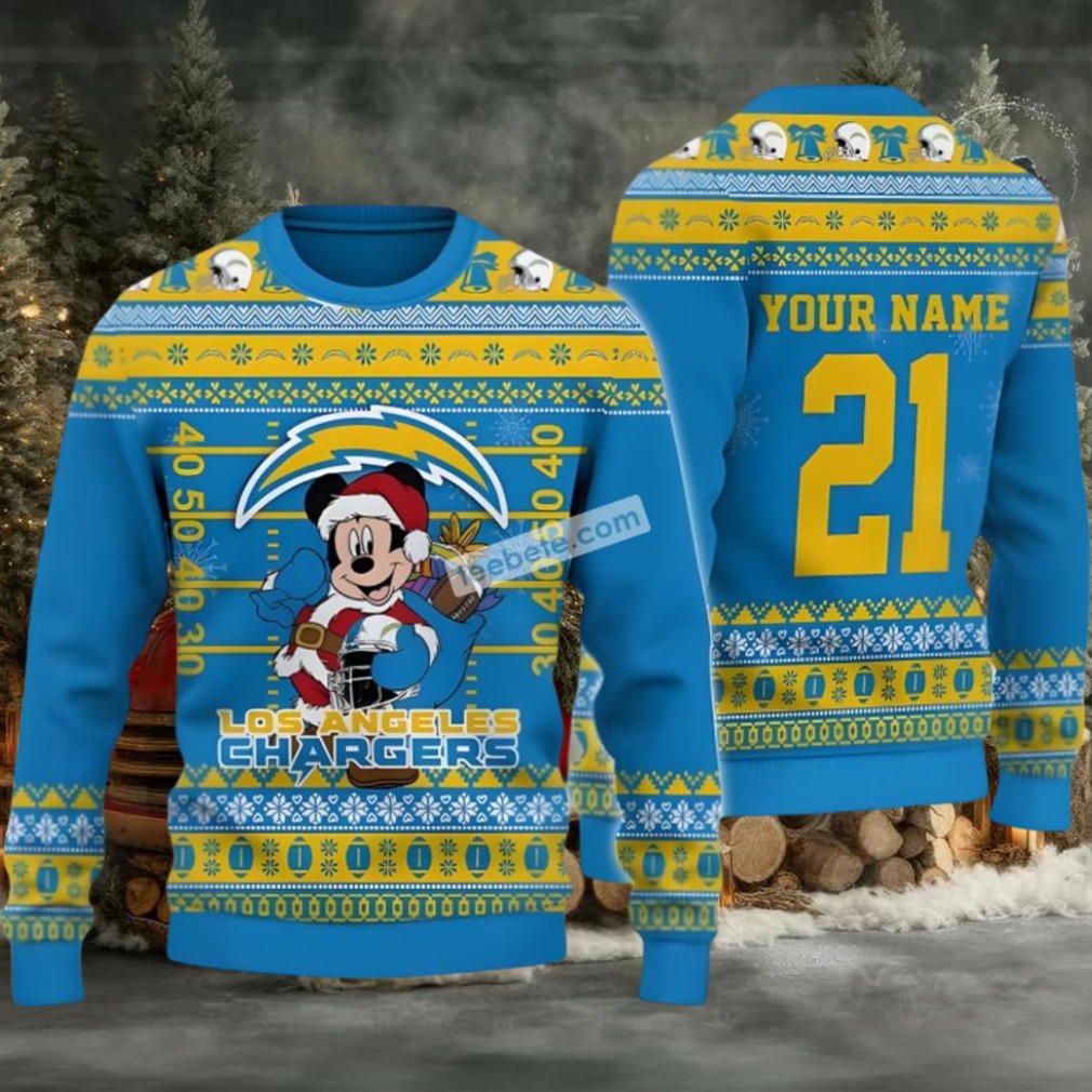 Personalized Los Angeles Chargers Mickey Santa Cool Ugly Christmas Sweater Blue Personalized Los Angeles Chargers Mickey Santa Cool Ugly Christmas Sweater Blue