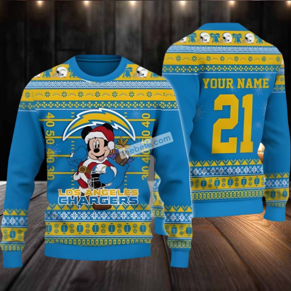 Personalized Los Angeles Chargers Mickey Santa Cool Ugly Christmas Sweater Blue Personalized Los Angeles Chargers Mickey Santa Cool Ugly Christmas Sweater Blue