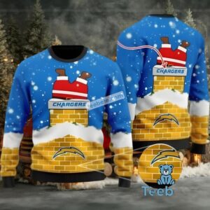 Personalized Los Angeles Chargers Santa Claus Cute Ugly Christmas Sweater Blue