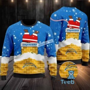 Personalized Los Angeles Chargers Santa Claus Cute Ugly Christmas Sweater Blue