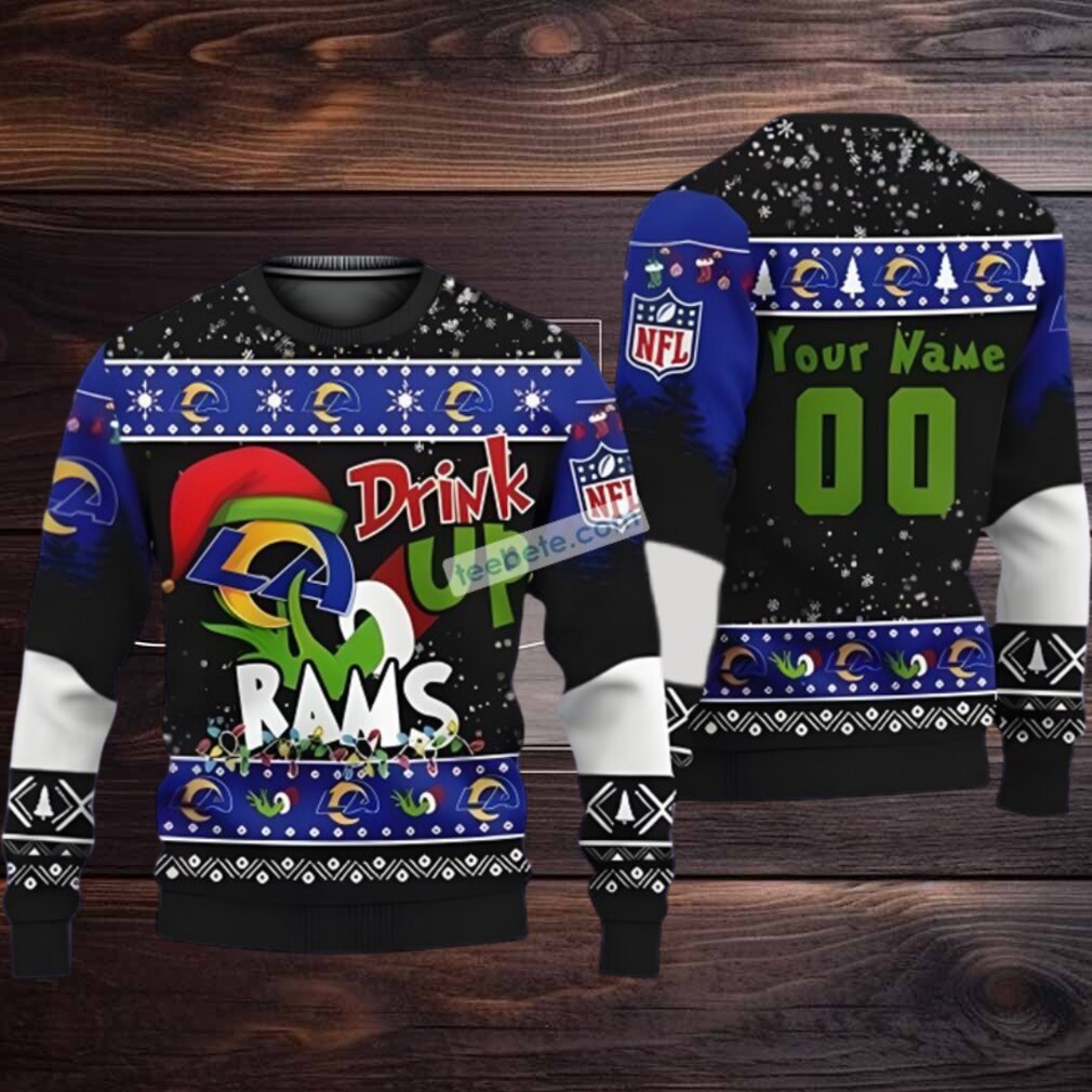 Personalized Los Angeles Rams Grinch Hat Cute Ugly Christmas Sweater Blue Black Personalized Los Angeles Rams Grinch Hat Cute Ugly Christmas Sweater Blue Black